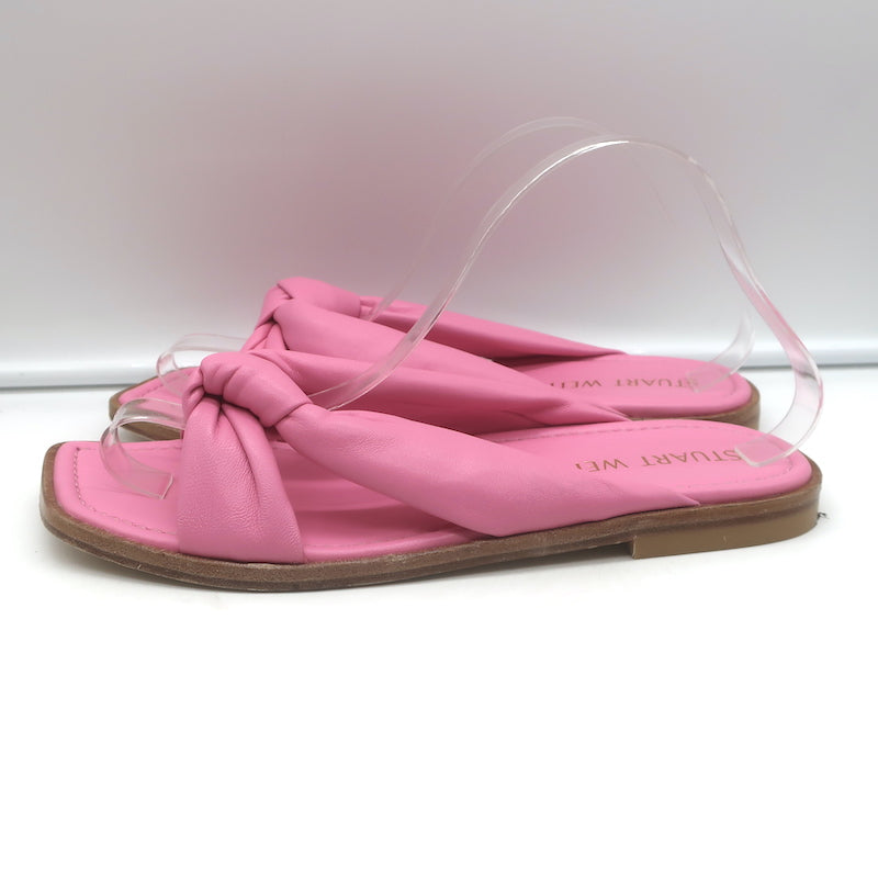 Stuart Weitzman Playa Knotted Slide Sandals Pink Leather Size 10