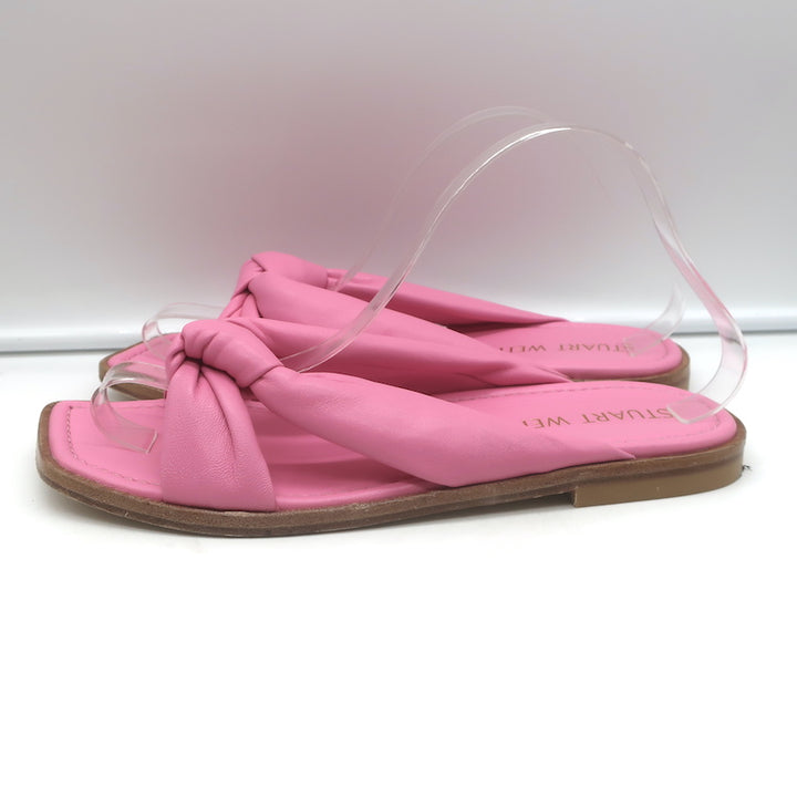 Stuart Weitzman Playa Knotted Slide Sandals Pink Leather Size 10
