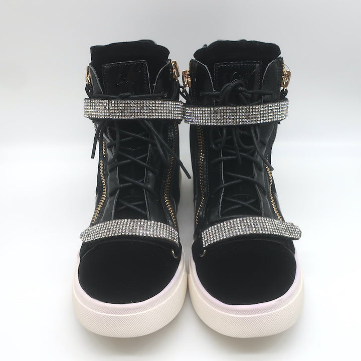 Giuseppe Zanotti Coby Crystal-Strap High Top Sneakers Black Suede Size 42 NEW