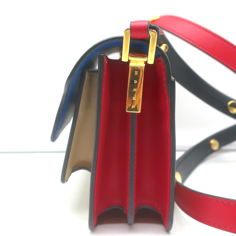Marni Trunk Mini Tricolor Crossbody Bag Ecru/Black/Red Leather