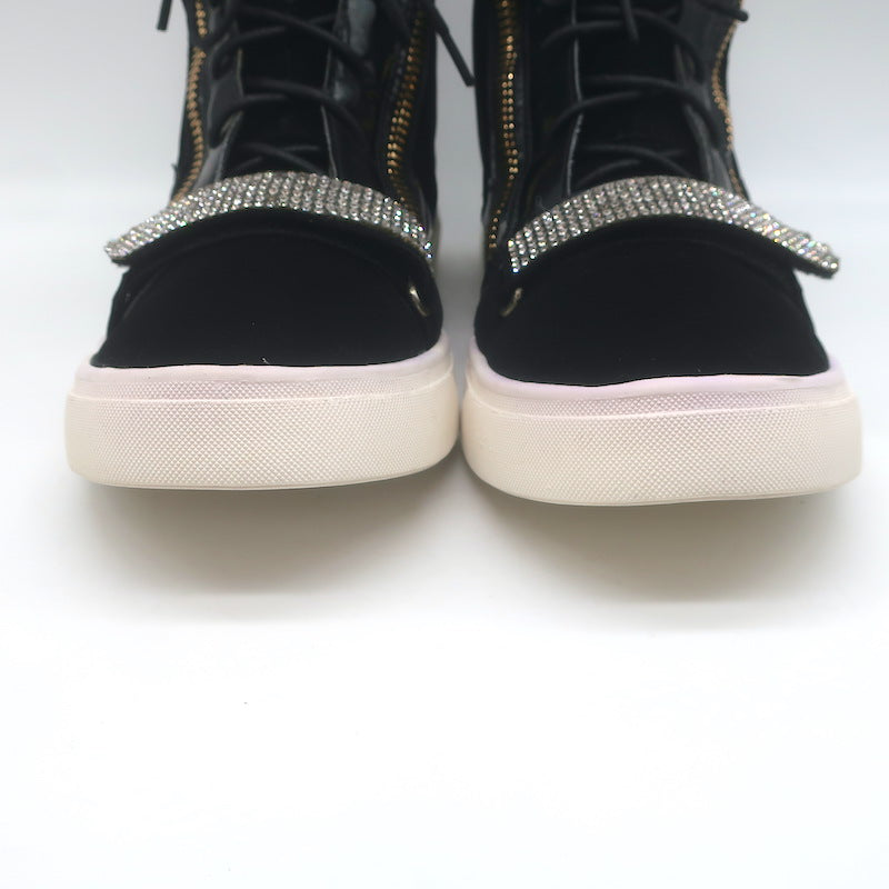 Giuseppe Zanotti Coby Crystal-Strap High Top Sneakers Black Suede Size 42 NEW