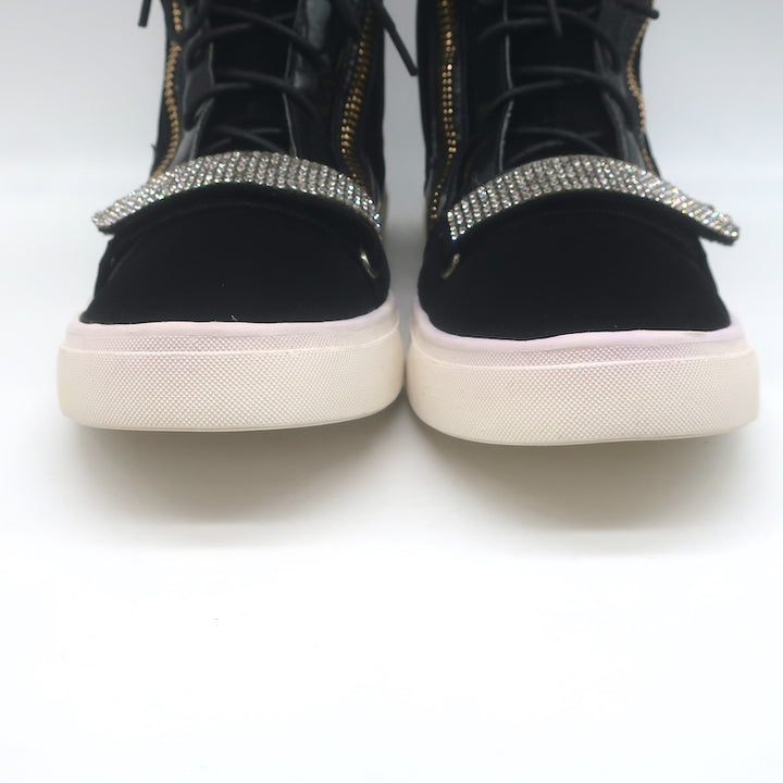 Giuseppe Zanotti Coby Crystal-Strap High Top Sneakers Black Suede Size 42 NEW