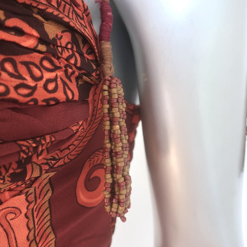 FARM Rio x Anthropologie Drop-Waist Midi Dress Rust/Orange Size Extra Small NEW