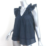 Ulla Johnson Ruffle Tank Top Navy Embroidered Cotton Size 0 Sleeveless Blouse