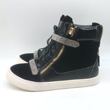 Giuseppe Zanotti Coby Crystal-Strap High Top Sneakers Black Suede Size 42 NEW