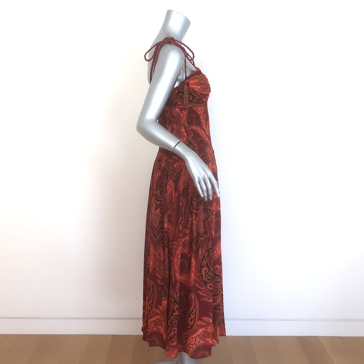 FARM Rio x Anthropologie Drop-Waist Midi Dress Rust/Orange Size Extra Small NEW