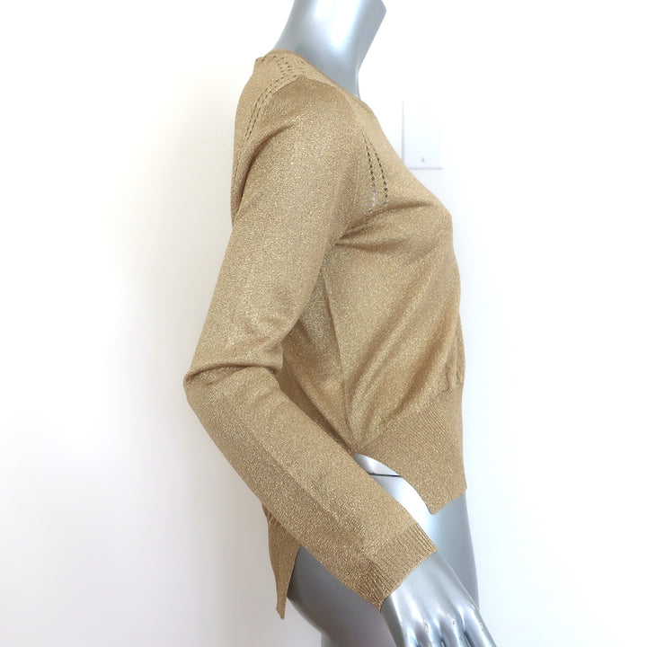 Rochas Metallic Knit Crewneck Sweater Gold Size 44