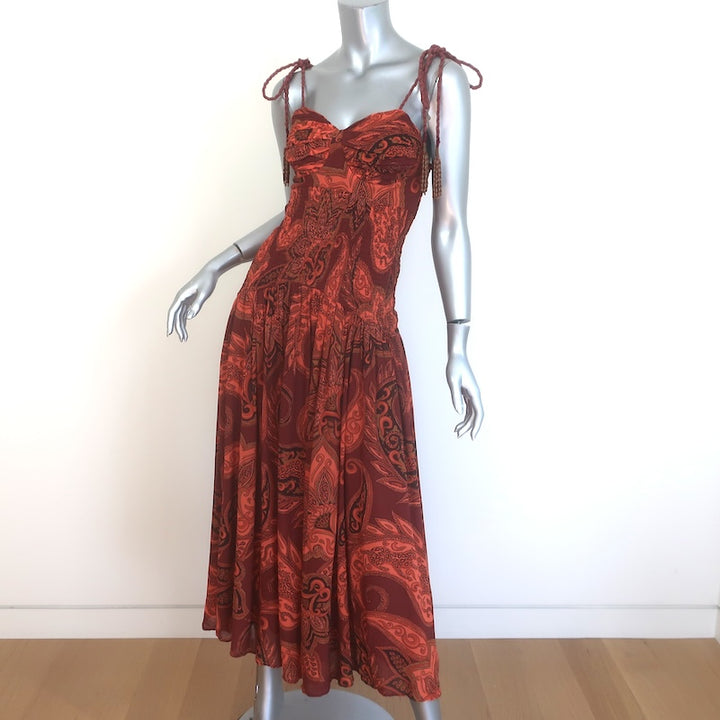 FARM Rio x Anthropologie Drop-Waist Midi Dress Rust/Orange Size Extra Small NEW