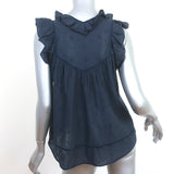 Ulla Johnson Ruffle Tank Top Navy Embroidered Cotton Size 0 Sleeveless Blouse