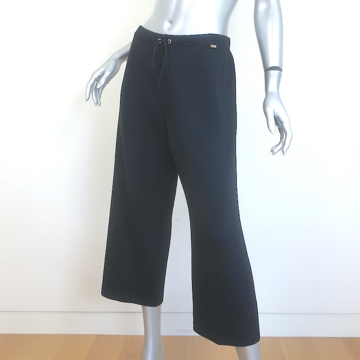 St. John Sport Wide Leg Cropped Drawstring Pants Black Santana Knit Size Small