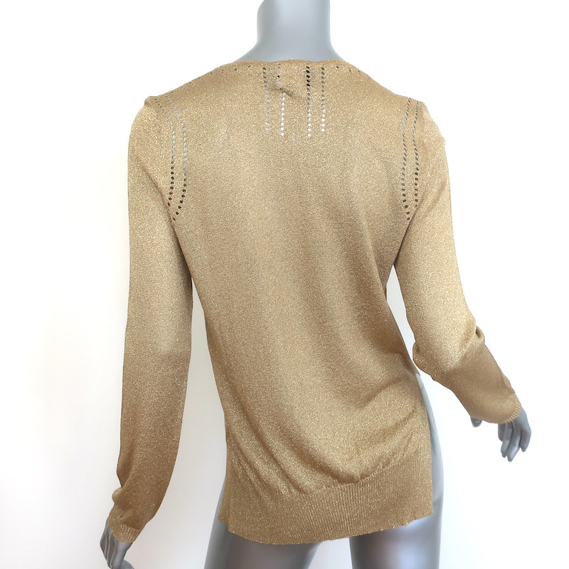 Rochas Metallic Knit Crewneck Sweater Gold Size 44