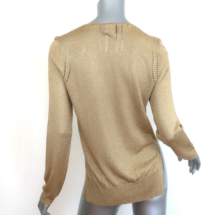 Rochas Metallic Knit Crewneck Sweater Gold Size 44