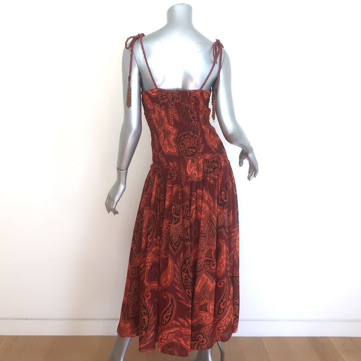 FARM Rio x Anthropologie Drop-Waist Midi Dress Rust/Orange Size Extra Small NEW