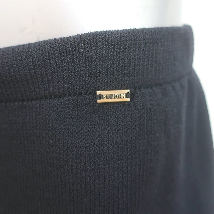 St. John Sport Wide Leg Cropped Drawstring Pants Black Santana Knit Size Small