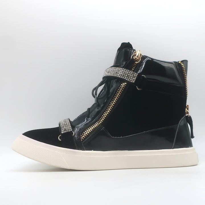 Giuseppe Zanotti Coby Crystal-Strap High Top Sneakers Black Suede Size 42 NEW