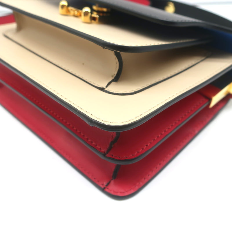Marni Trunk Mini Tricolor Crossbody Bag Ecru/Black/Red Leather