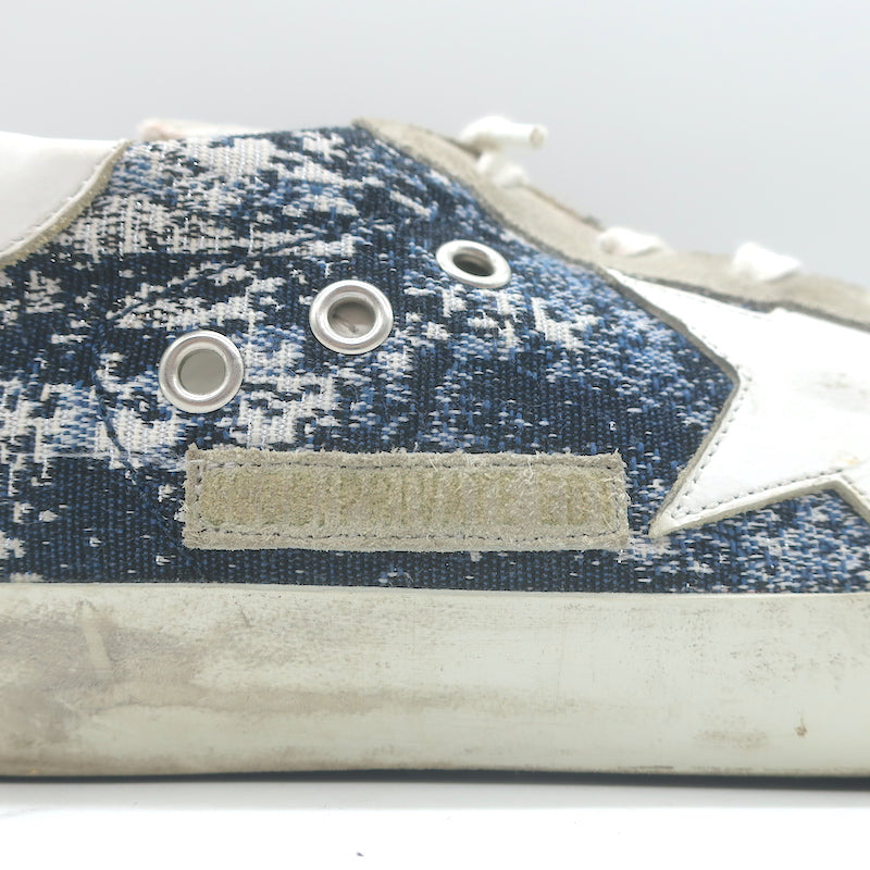 Golden Goose Superstar Jacquard Sneakers White Leather &amp; Blue Knit Size 39