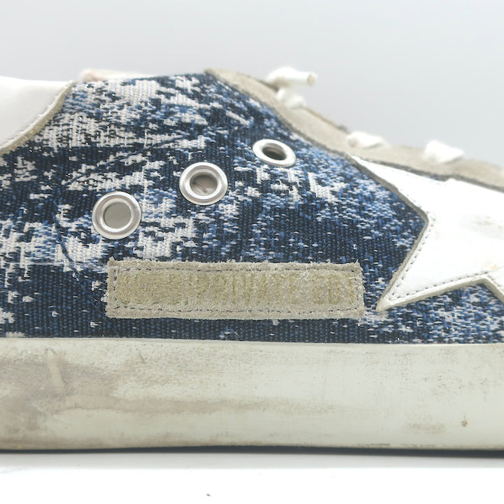 Golden Goose Superstar Jacquard Sneakers White Leather &amp; Blue Knit Size 39