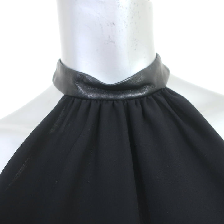 Gucci Racerback Tank Top Black Leather-Trim Silk Size 38 Sleeveless Blouse