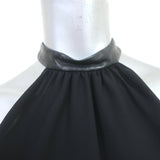 Gucci Racerback Tank Top Black Leather-Trim Silk Size 38 Sleeveless Blouse