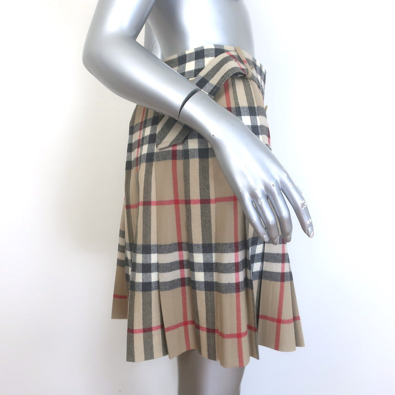 Burberry Nova Check Belted Pleated Skort Beige Stretch Wool Size Small