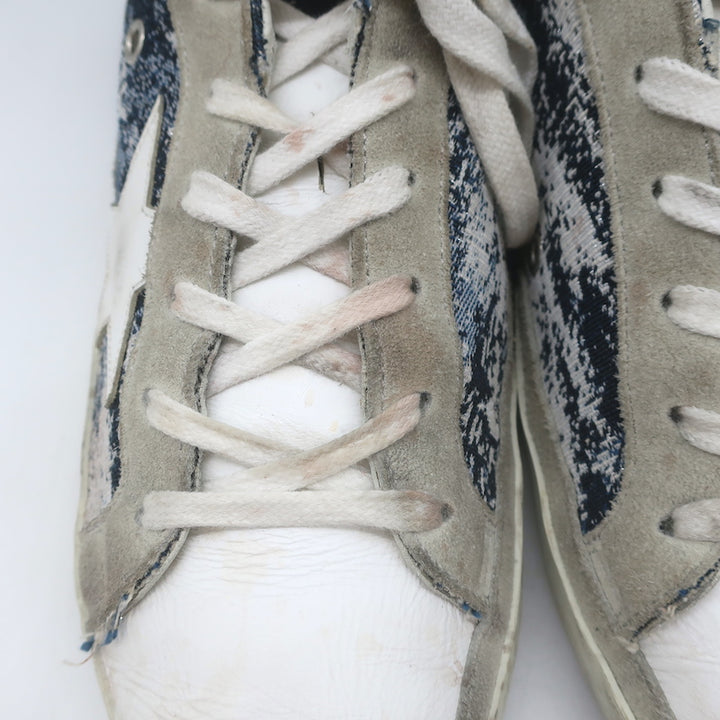Golden Goose Superstar Jacquard Sneakers White Leather &amp; Blue Knit Size 39