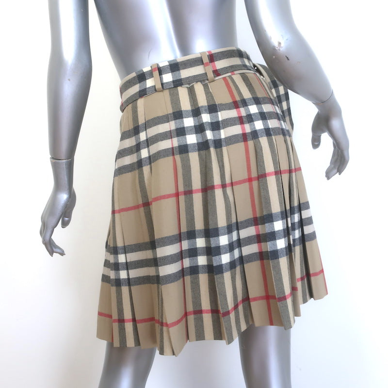 Burberry Nova Check Belted Pleated Skort Beige Stretch Wool Size Small
