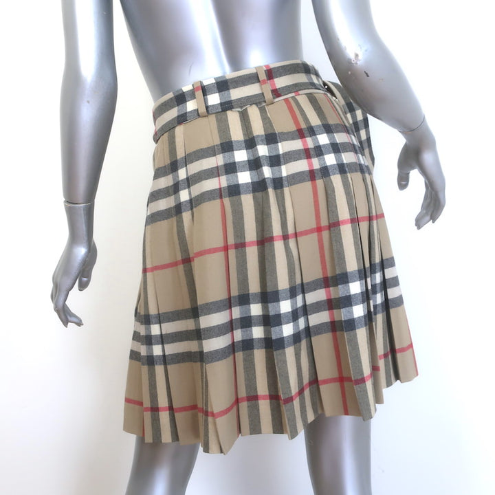 Burberry Nova Check Belted Pleated Skort Beige Stretch Wool Size Small