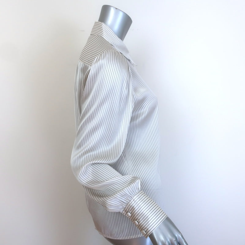 FRAME Victorian Striped Button-Front Silk Shirt White/Black Size Small