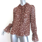 Nili Lotan Cecily Ruffled Bell Sleeve Blouse Rust Floral Print Silk Size Small