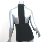 Gucci Racerback Tank Top Black Leather-Trim Silk Size 38 Sleeveless Blouse