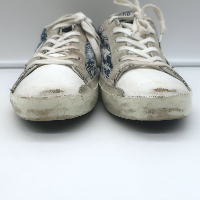 Golden Goose Superstar Jacquard Sneakers White Leather &amp; Blue Knit Size 39