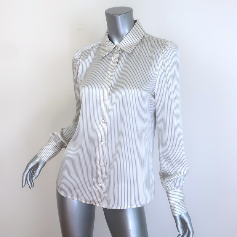 FRAME Victorian Striped Button-Front Silk Shirt White/Black Size Small