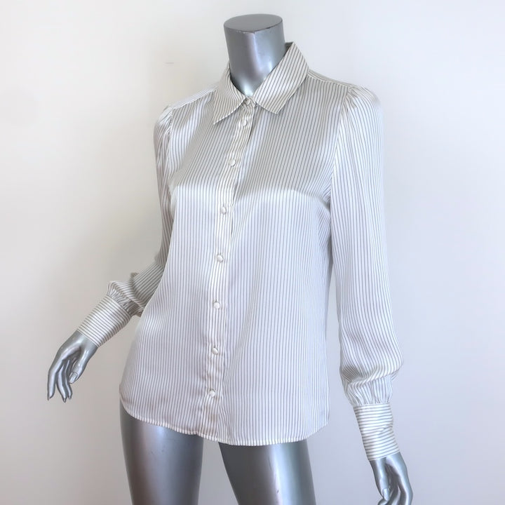 FRAME Victorian Striped Button-Front Silk Shirt White/Black Size Small