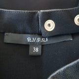 Gucci Racerback Tank Top Black Leather-Trim Silk Size 38 Sleeveless Blouse