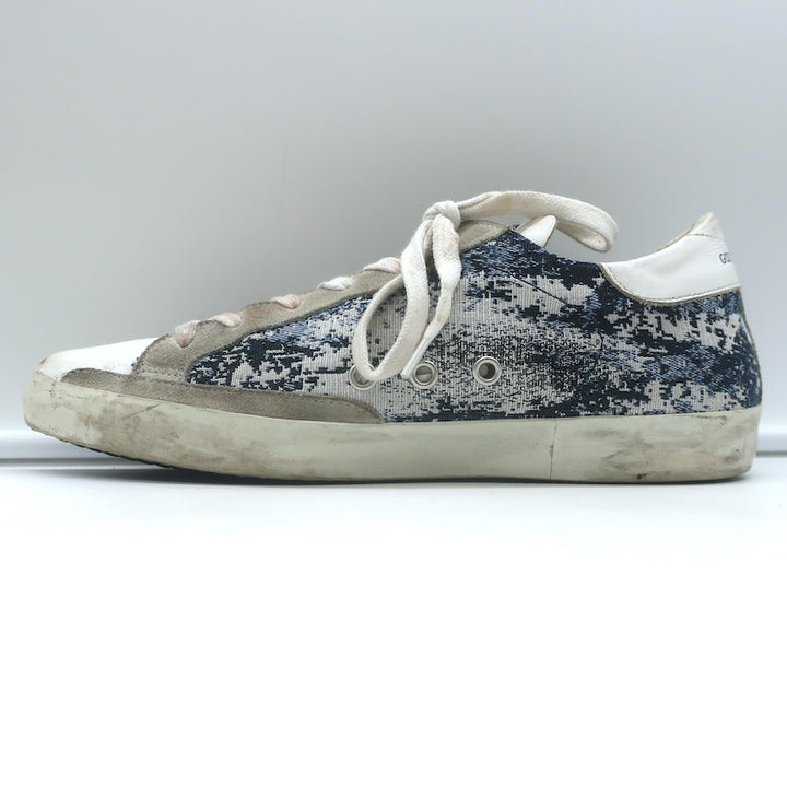 Golden Goose Superstar Jacquard Sneakers White Leather &amp; Blue Knit Size 39