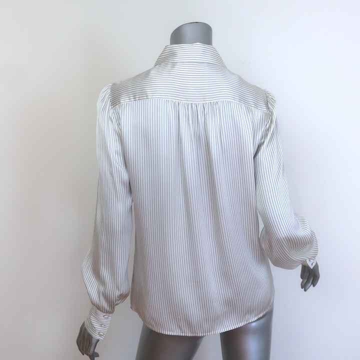 FRAME Victorian Striped Button-Front Silk Shirt White/Black Size Small