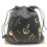 Prada Astrology Medium Crossbody Drawstring Bucket Bag Black Leather