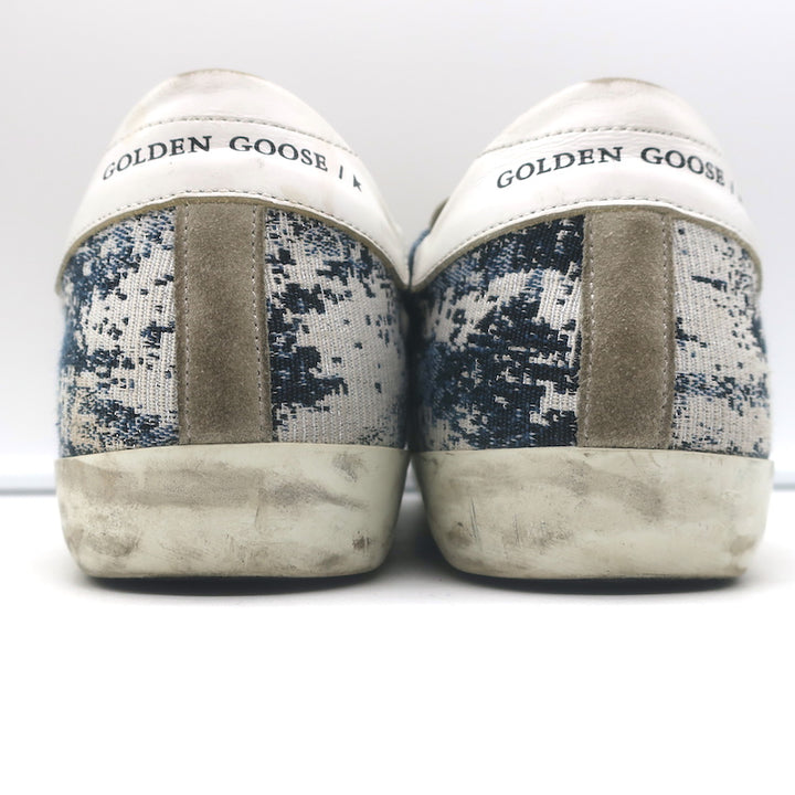Golden Goose Superstar Jacquard Sneakers White Leather &amp; Blue Knit Size 39
