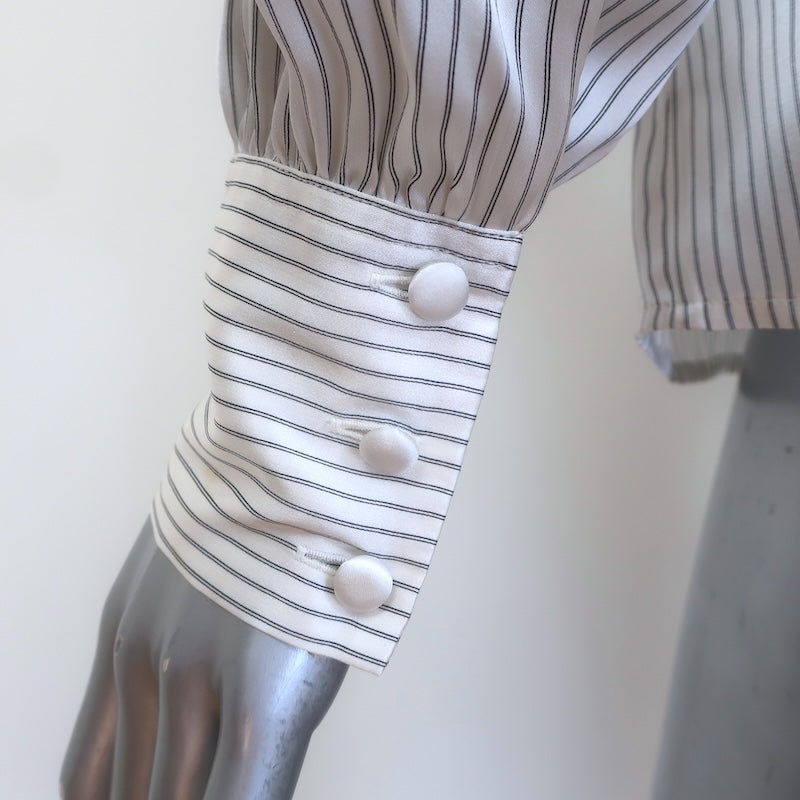 FRAME Victorian Striped Button-Front Silk Shirt White/Black Size Small