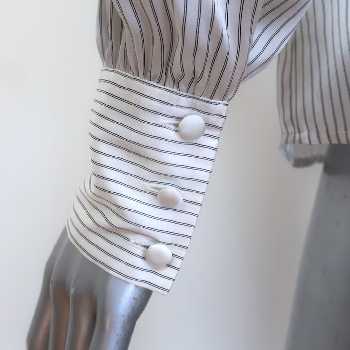 FRAME Victorian Striped Button-Front Silk Shirt White/Black Size Small
