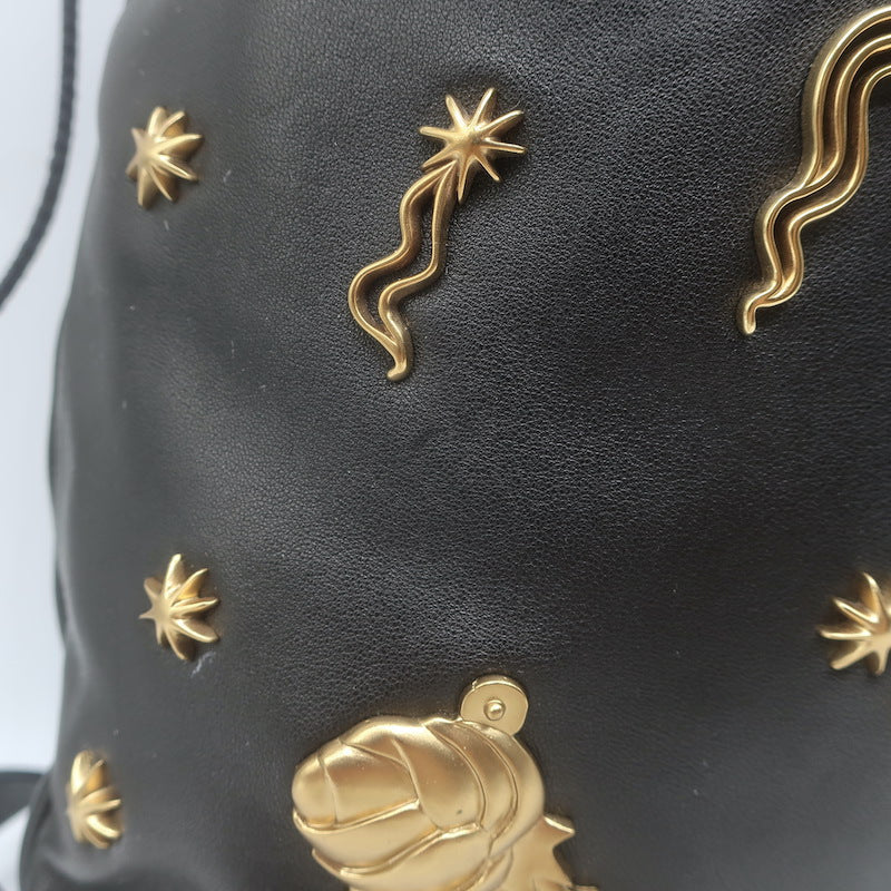Prada Astrology Medium Crossbody Drawstring Bucket Bag Black Leather