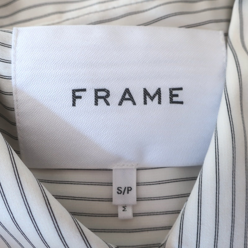 FRAME Victorian Striped Button-Front Silk Shirt White/Black Size Small