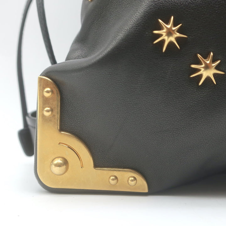 Prada Astrology Medium Crossbody Drawstring Bucket Bag Black Leather