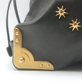 Prada Astrology Medium Crossbody Drawstring Bucket Bag Black Leather