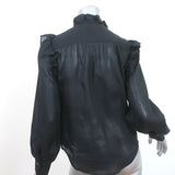 FRAME Lauren Ruffle Blouse Black Ramie Size Extra Small Long Sleeve Top