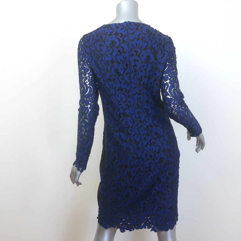 Elie Tahari Bellamy Long Sleeve Lace Dress Blue/Black Size 4 NEW