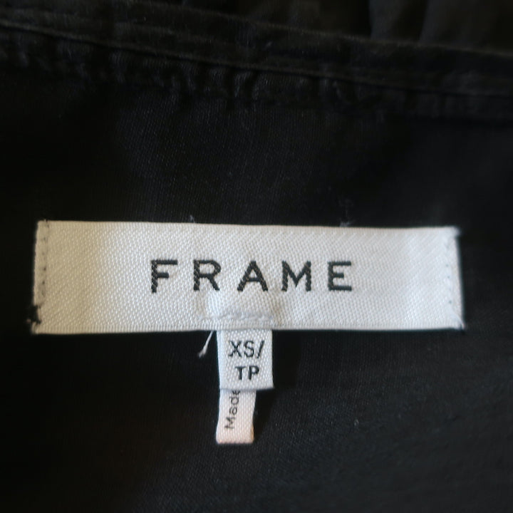 FRAME Lauren Ruffle Blouse Black Ramie Size Extra Small Long Sleeve Top