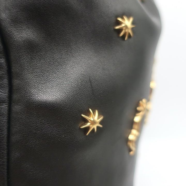 Prada Astrology Medium Crossbody Drawstring Bucket Bag Black Leather