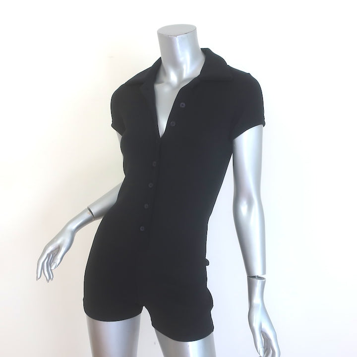 Frankies Bikinis Rose Terry Romper Black Stretch Jersey Size Small NEW